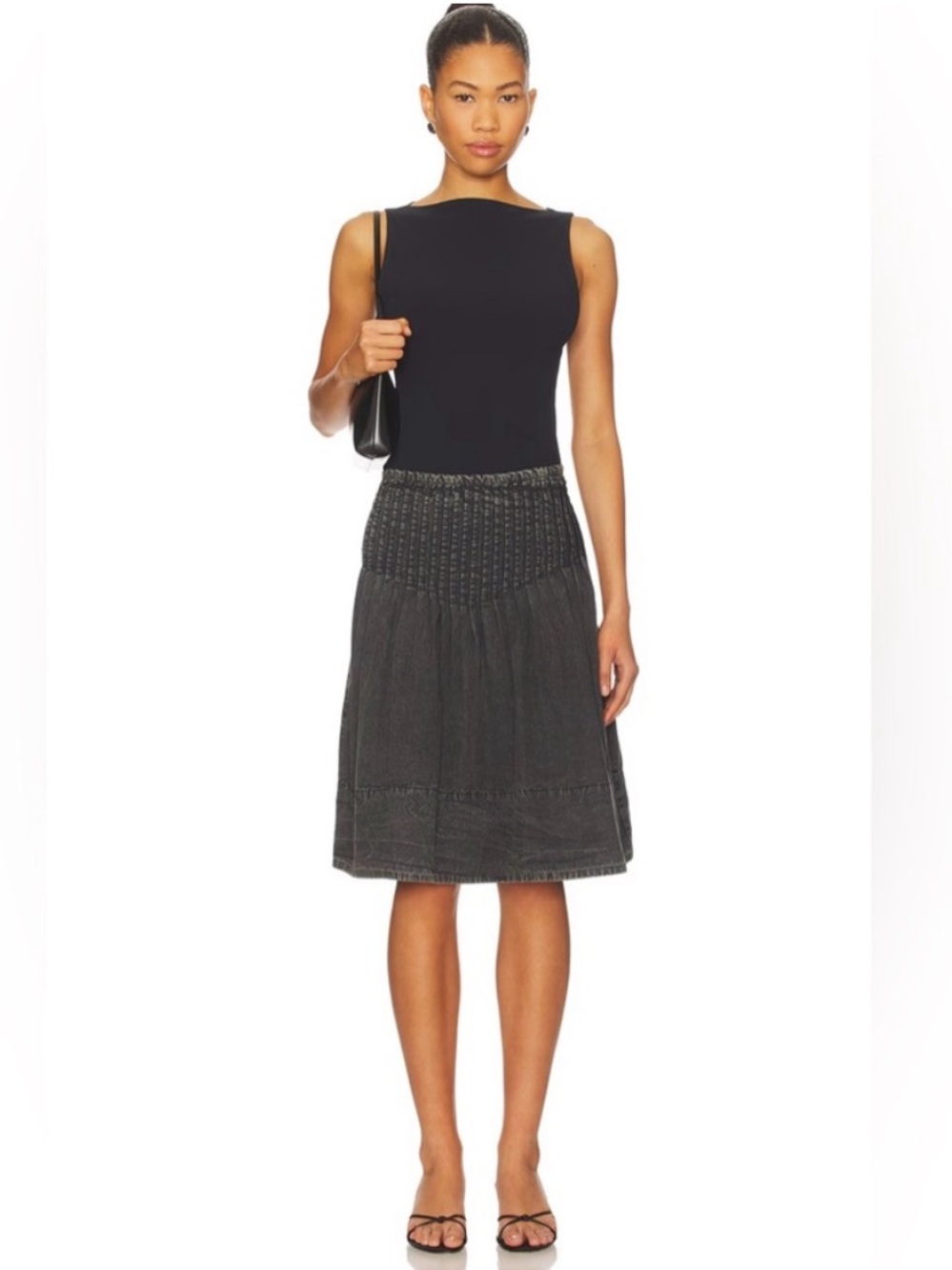 Free People Peyton Pintuck Skirt in Washed Black Size 10 - Picture 5 of 11